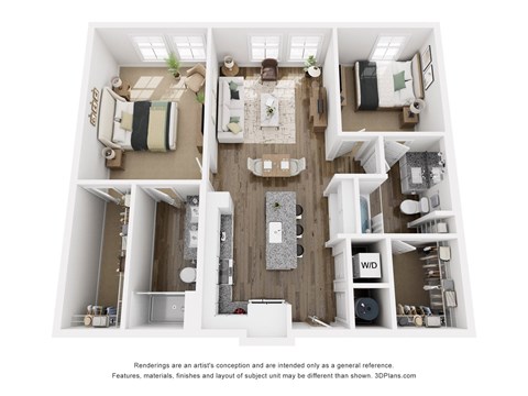 Floor plan for 2 beds, 2 baths, 1061 sqft